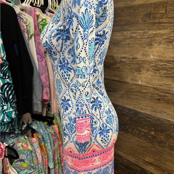 Lilly Pulitzer Blue and Pink Sheath Dress with 3/4 Sleeves - Picture 6 of 10